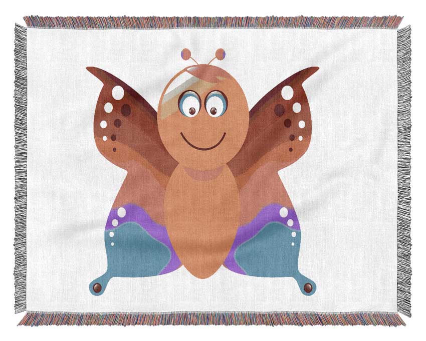 Butterfly Cartoon Face Pink Woven Blanket