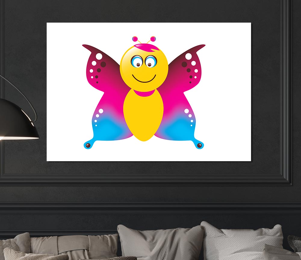 Butterfly Cartoon Face White Print Poster Wall Art