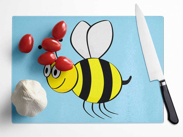 Buzzing Bee Baby Blue Glass Chopping Board