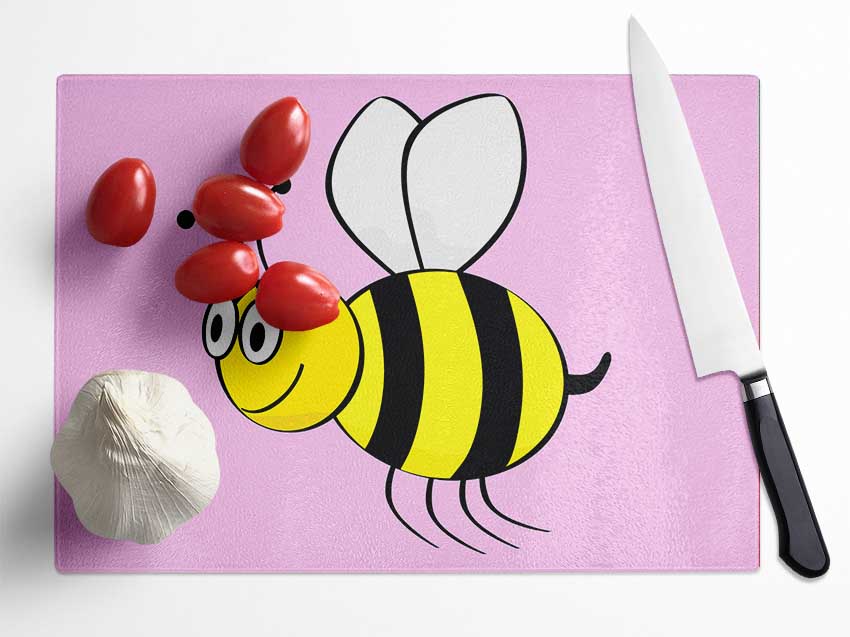 Buzzing Bee Pink Glass Chopping Board