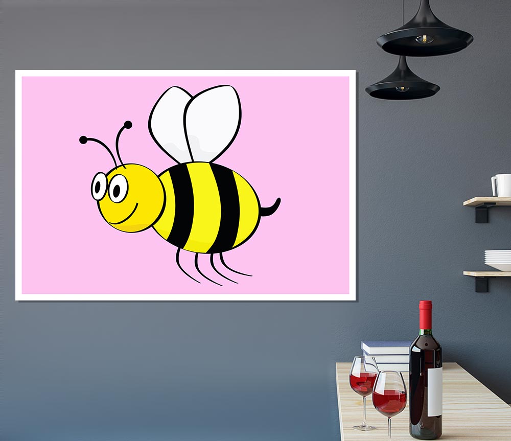 Buzzing Bee Pink Print Poster Wall Art