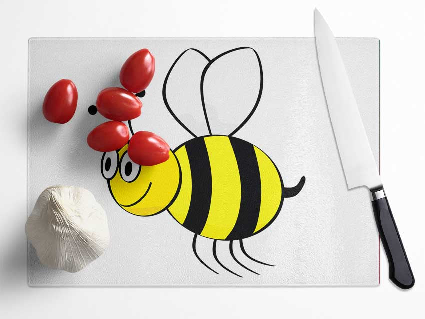 Buzzing Bee White Glass Chopping Board