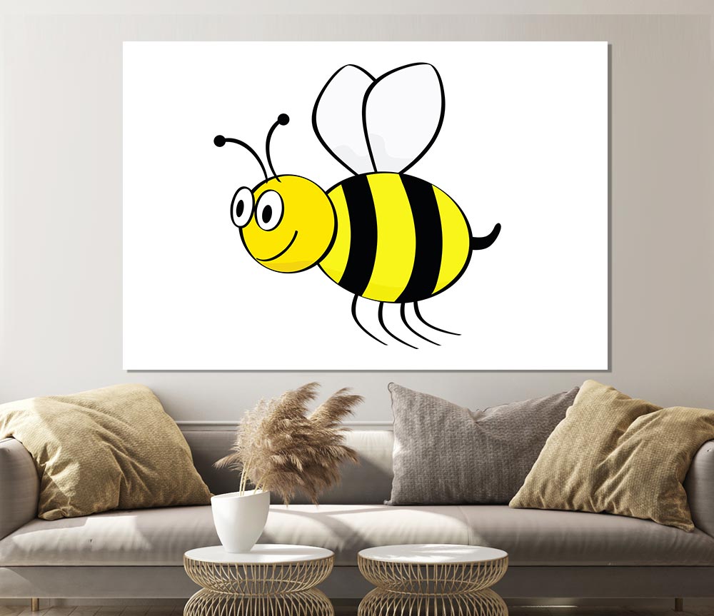 Buzzing Bee White Print Poster Wall Art