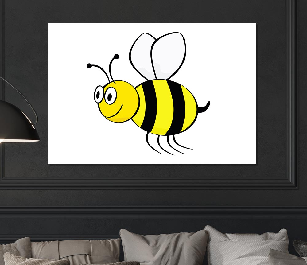 Buzzing Bee White Print Poster Wall Art