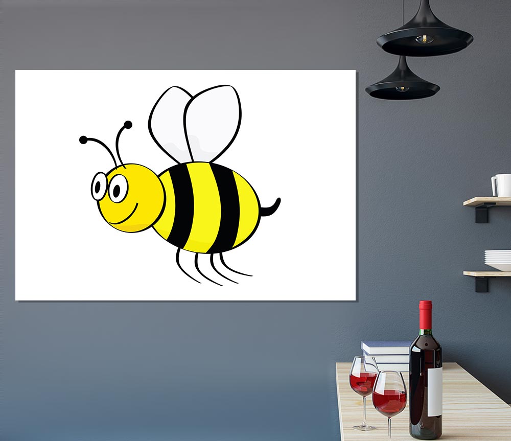 Buzzing Bee White Print Poster Wall Art