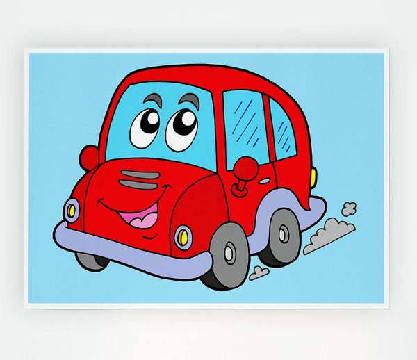 Car With Face Smokey Baby Blue Print Poster Wall Art