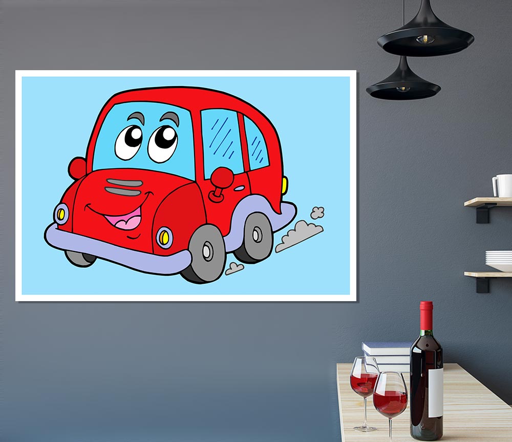 Car With Face Smokey Baby Blue Print Poster Wall Art