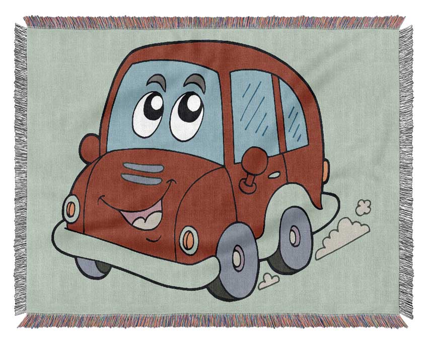 Car With Face Smokey Baby Blue Woven Blanket