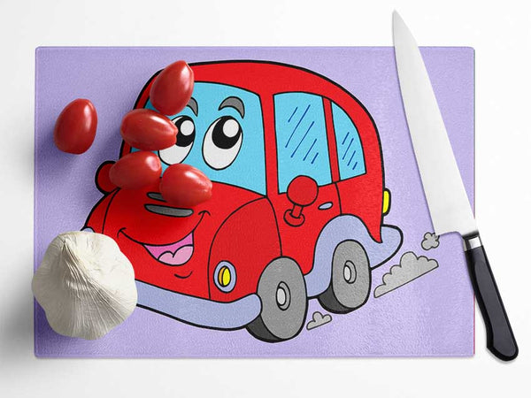 Car With Face Smokey Lilac Glass Chopping Board