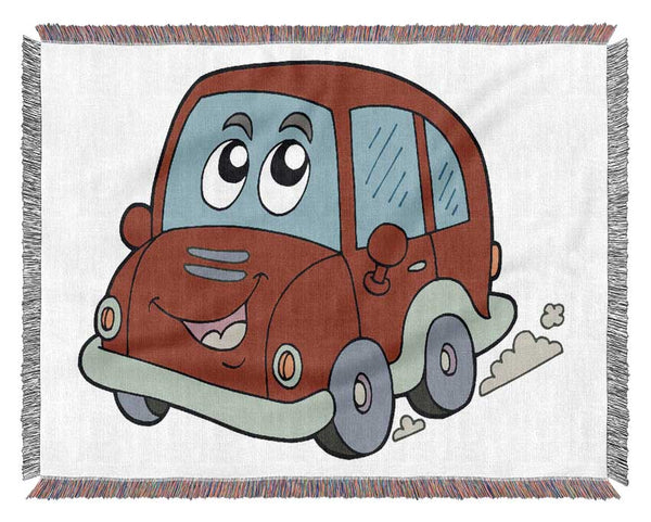 Car With Face Smokey White Woven Blanket