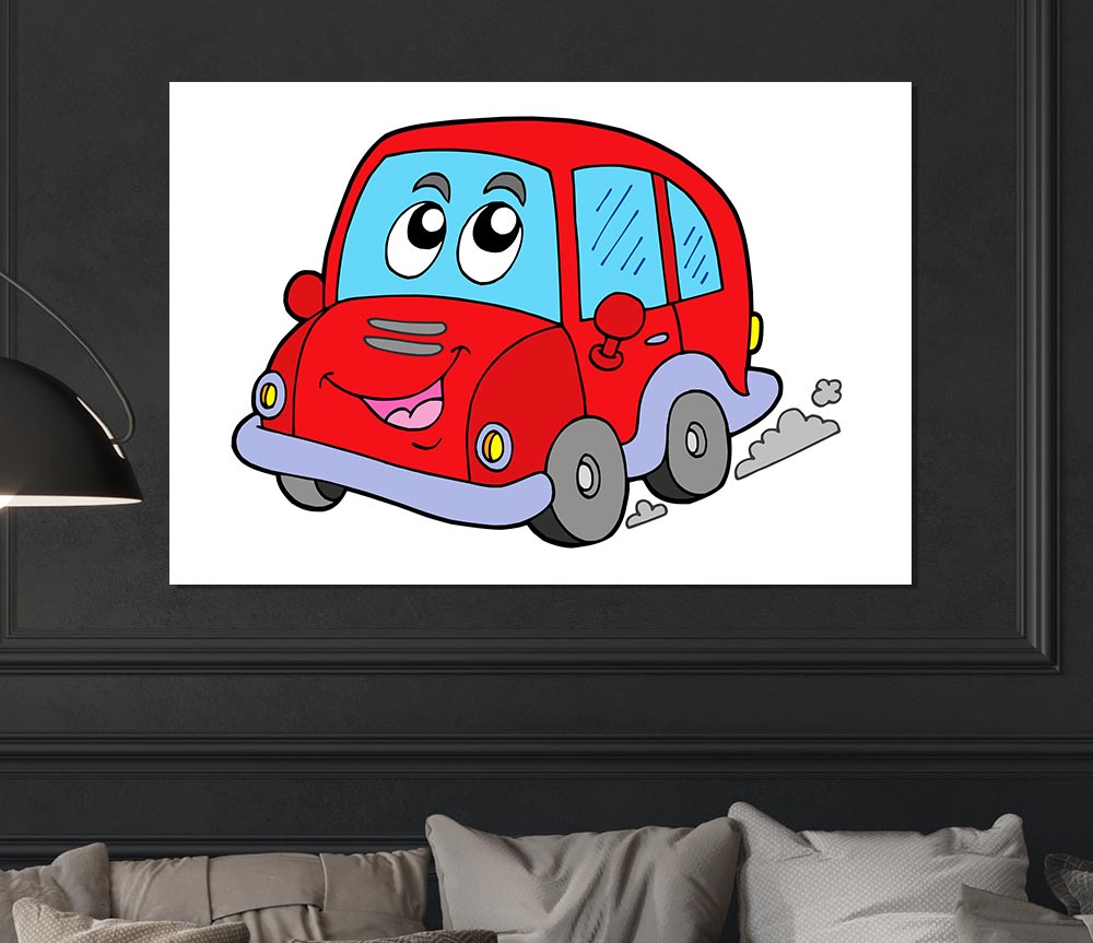 Car With Face Smokey White Print Poster Wall Art