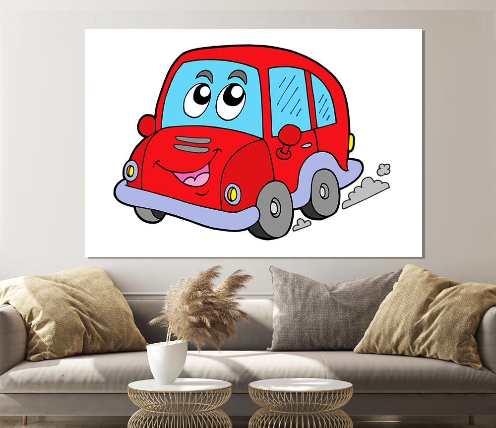 Car With Face Smokey White Print Poster Wall Art