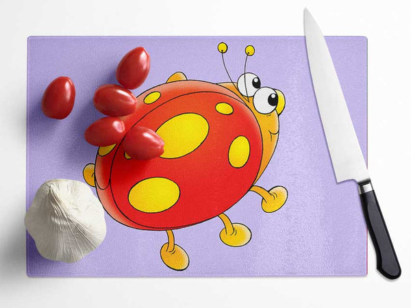 Cartoon Ladybug Lilac Glass Chopping Board