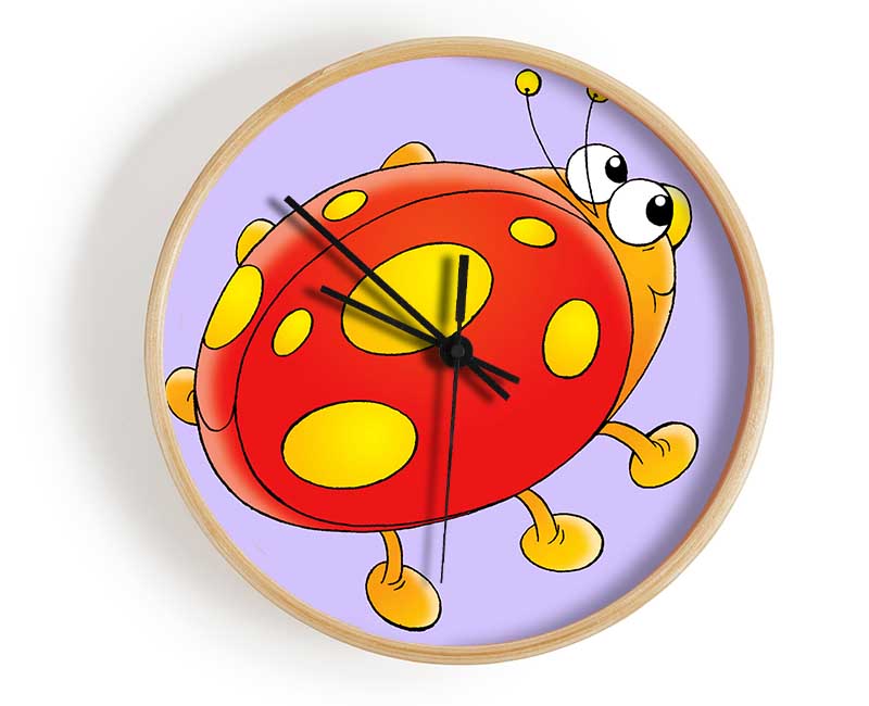 Cartoon Ladybug Lilac Clock - Wallart-Direct UK