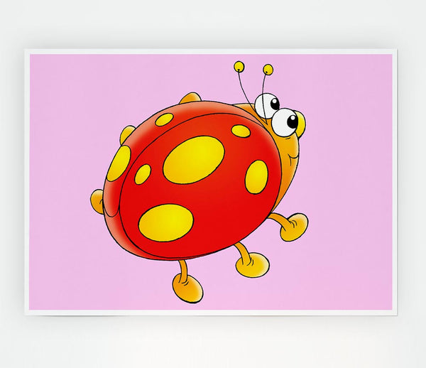 Cartoon Ladybug Pink Print Poster Wall Art