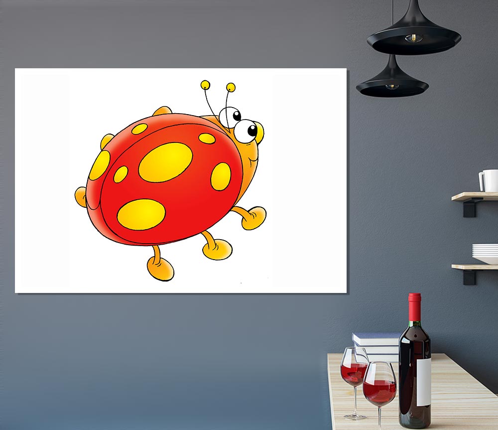 Cartoon Ladybug White Print Poster Wall Art