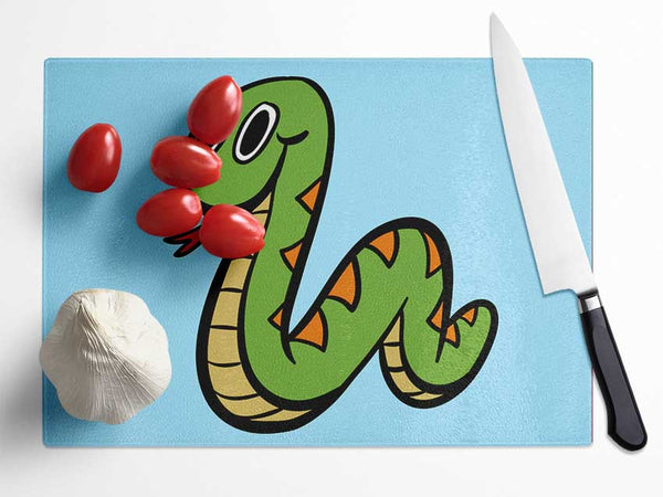 Cartoon Snake Baby Blue Glass Chopping Board