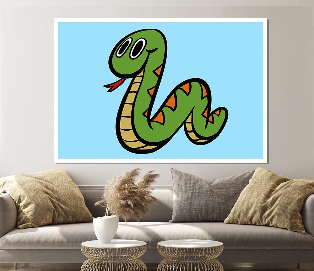 Cartoon Snake Baby Blue Print Poster Wall Art