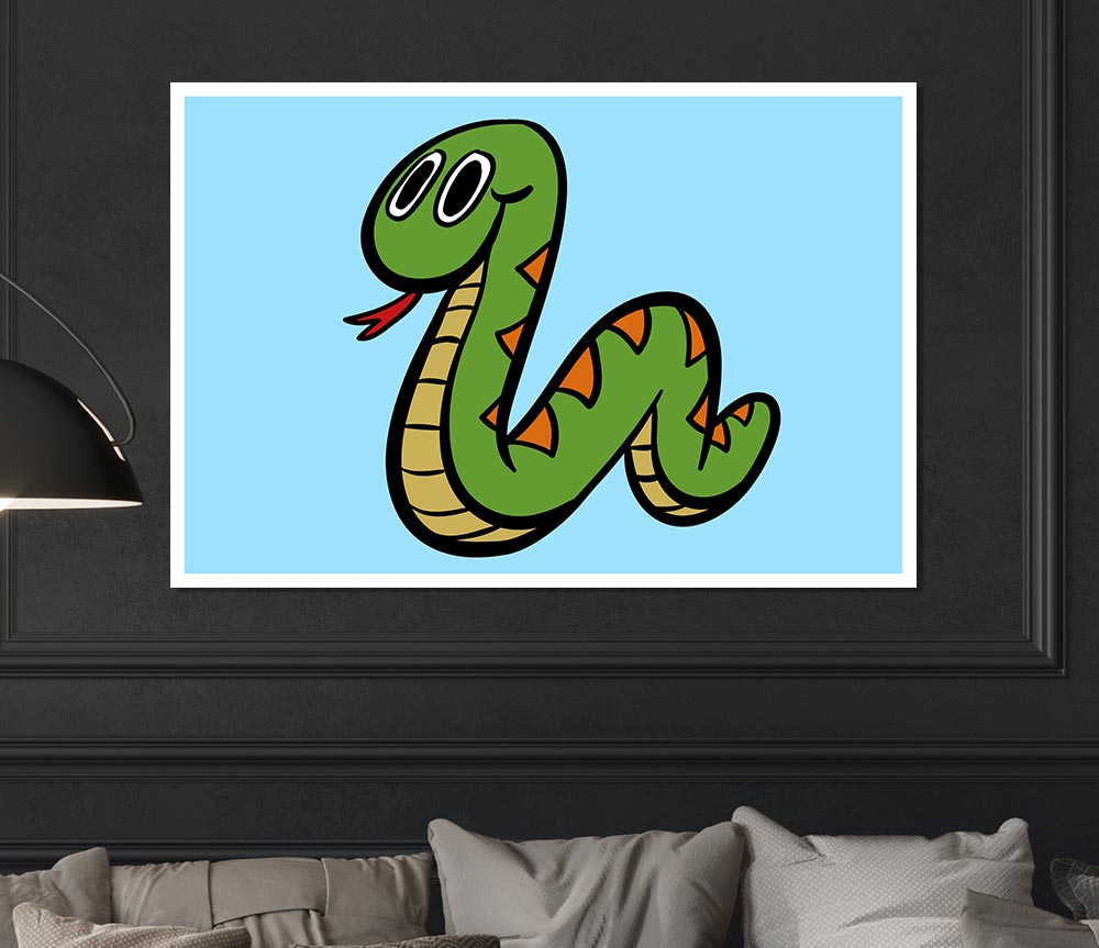 Cartoon Snake Baby Blue Print Poster Wall Art