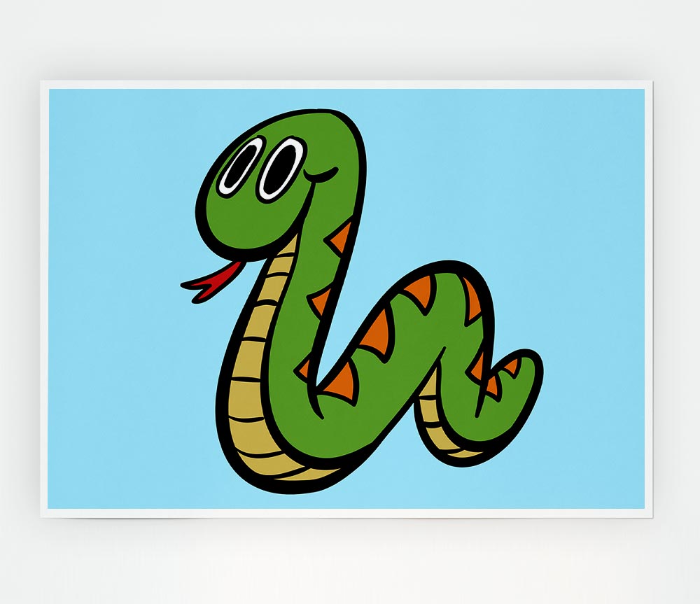 Cartoon Snake Baby Blue Print Poster Wall Art