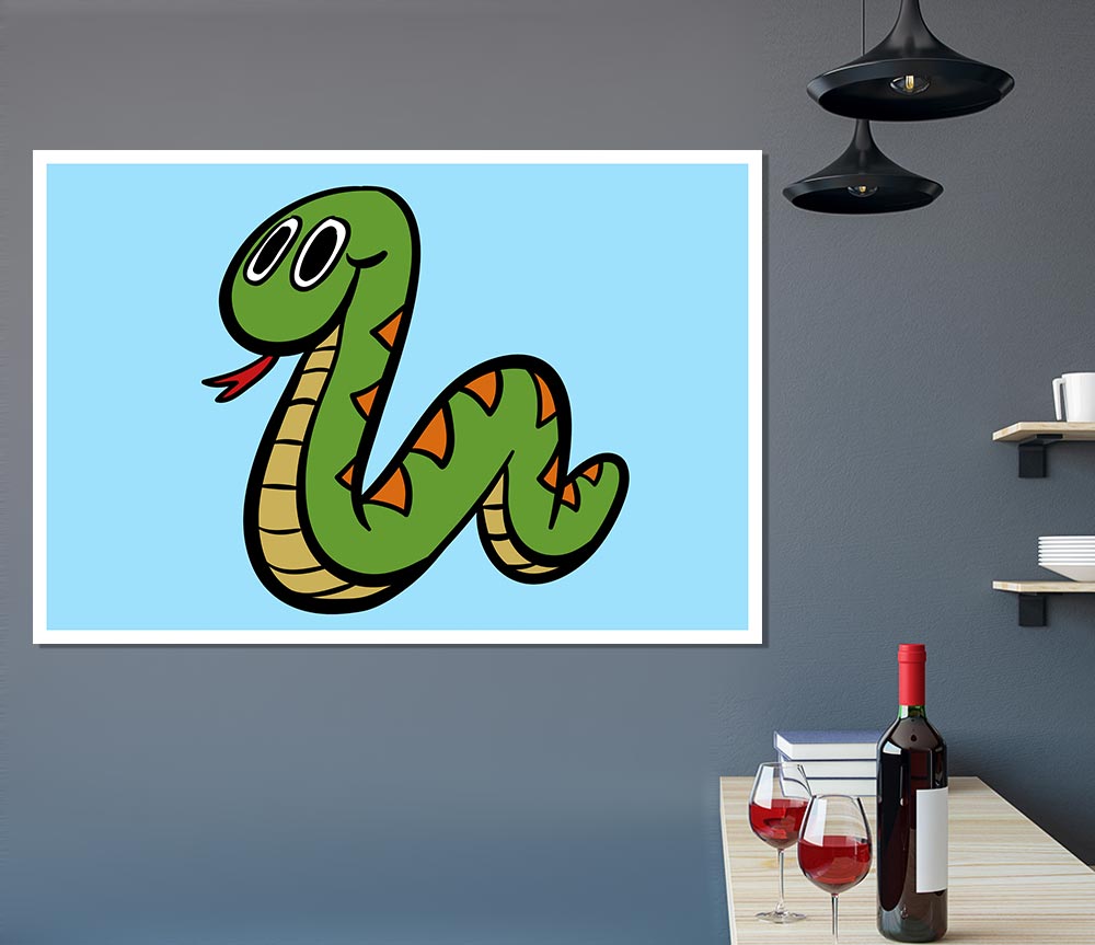 Cartoon Snake Baby Blue Print Poster Wall Art