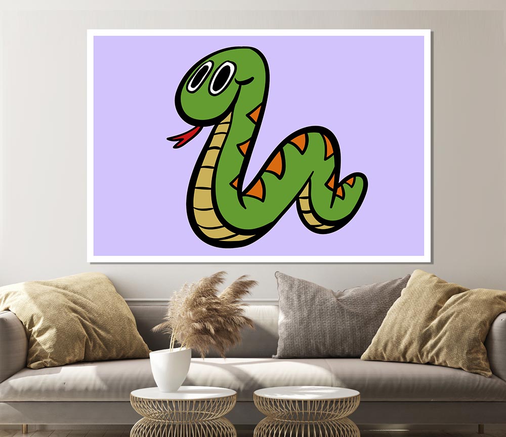 Cartoon Snake Lilac Print Poster Wall Art