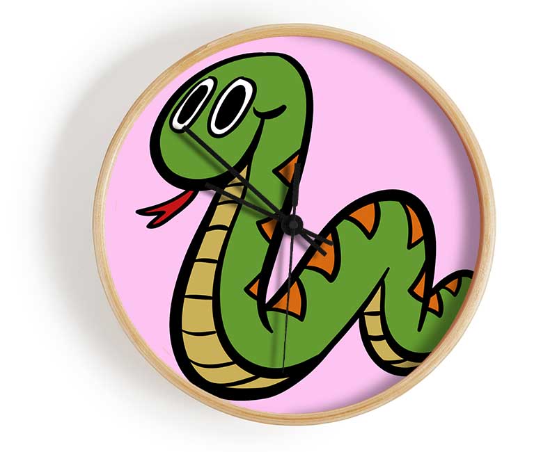 Cartoon Snake Pink Clock - Wallart-Direct UK