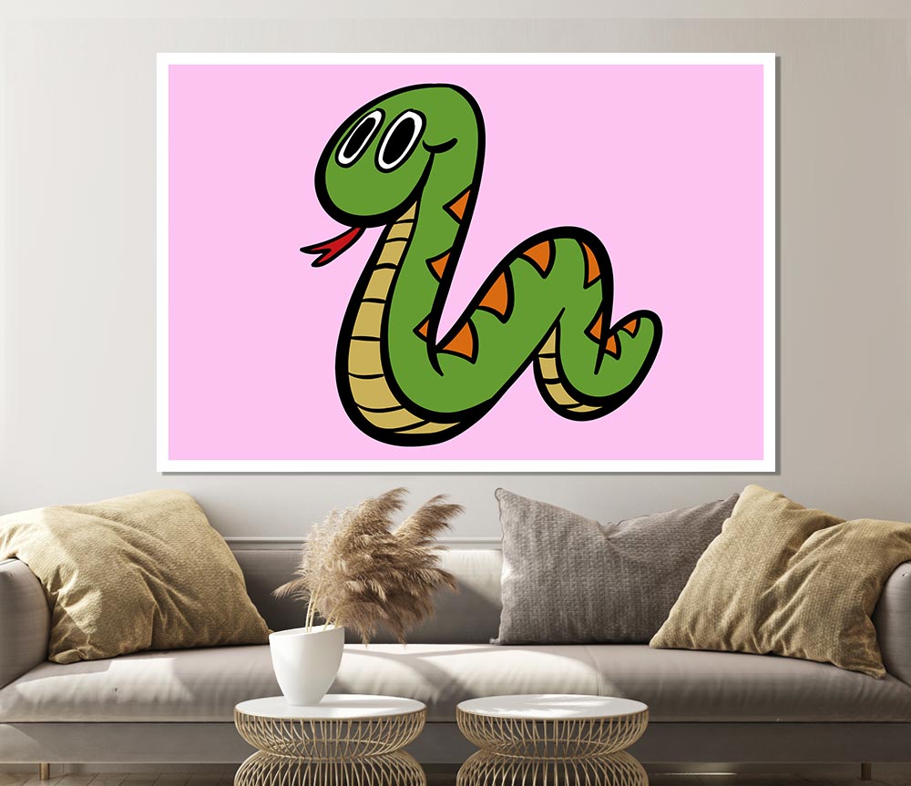 Cartoon Snake Pink Print Poster Wall Art