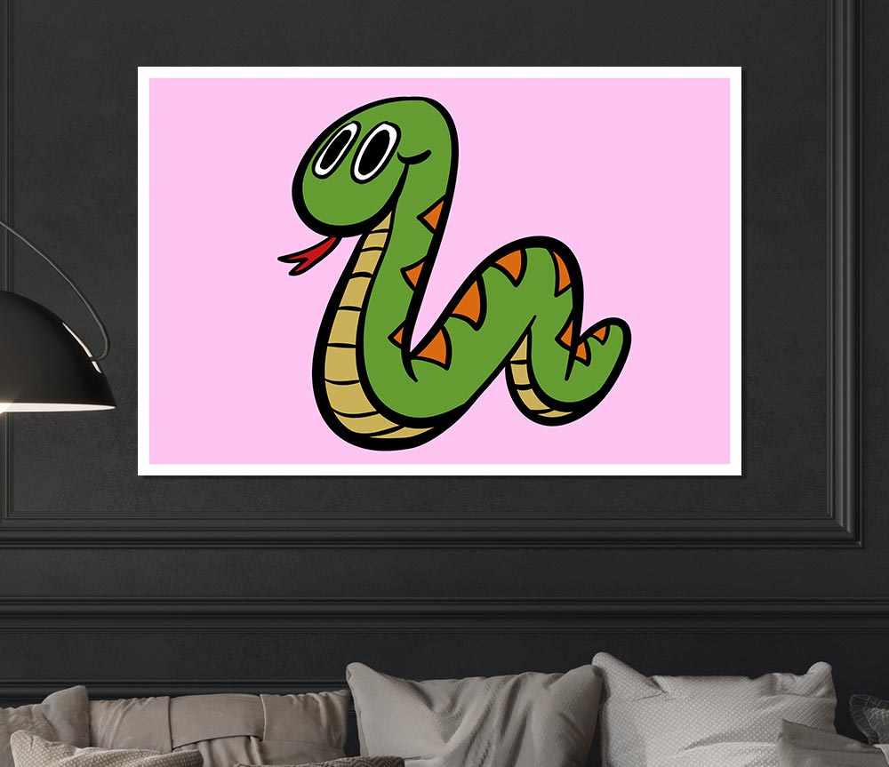 Cartoon Snake Pink Print Poster Wall Art