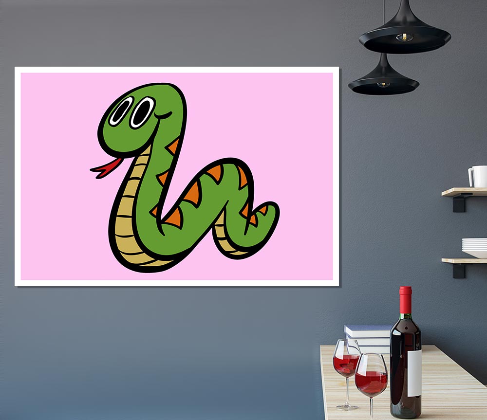 Cartoon Snake Pink Print Poster Wall Art