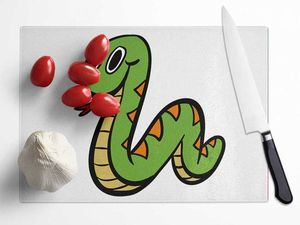 Cartoon Snake White Glass Chopping Board