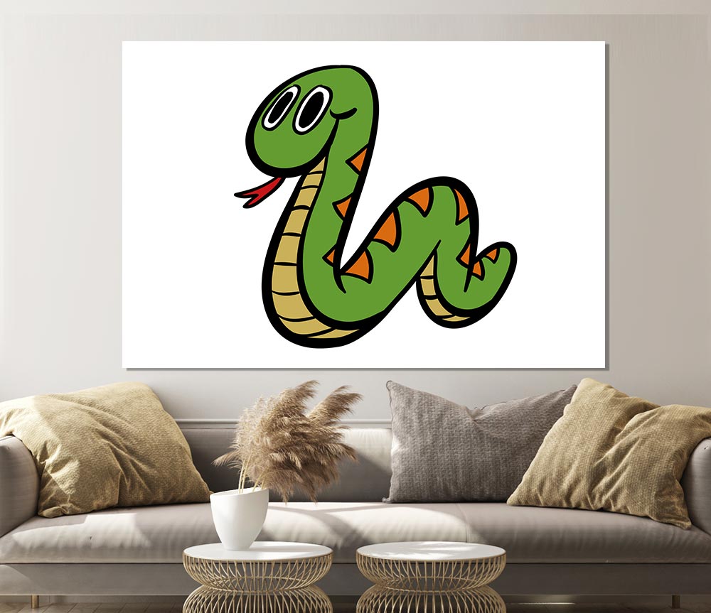 Cartoon Snake White Print Poster Wall Art