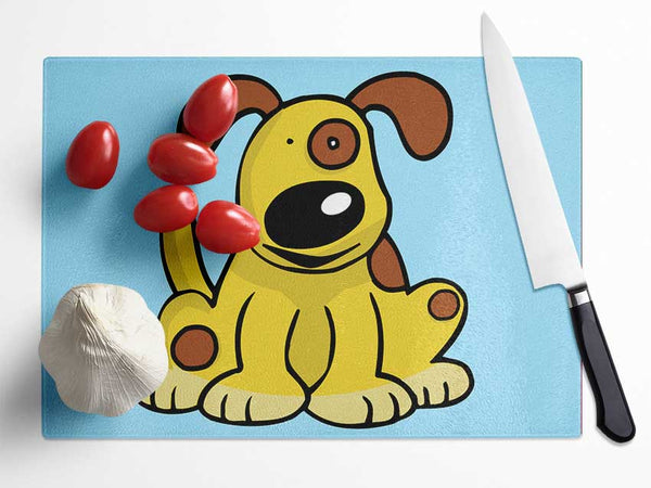 Dog Cartoon Tail Baby Blue Glass Chopping Board