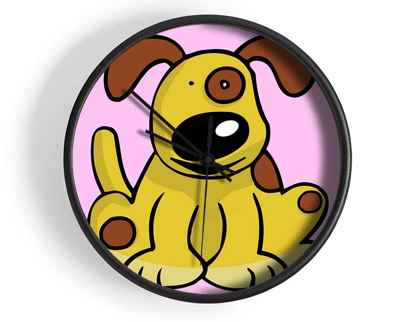 Dog Cartoon Tail Pink Clock - Wallart-Direct UK