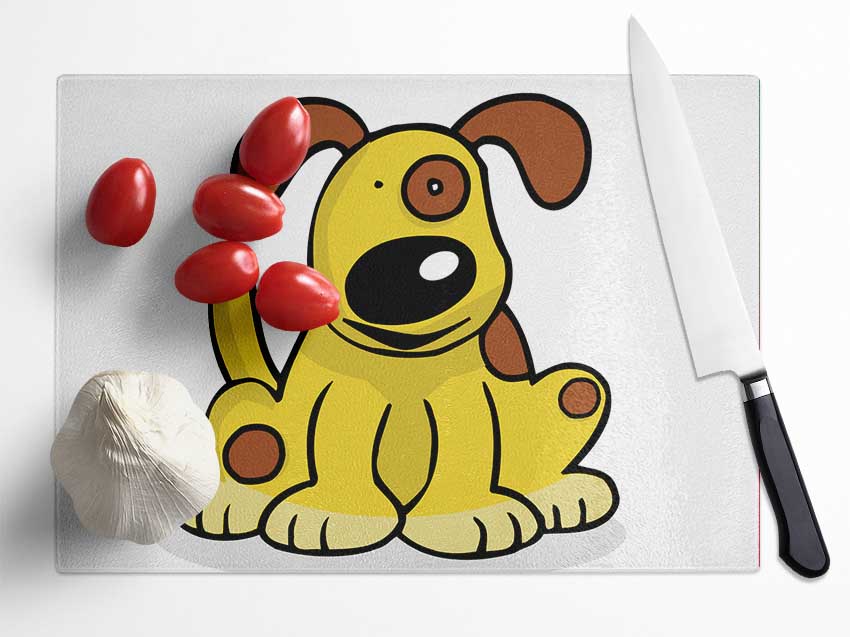 Dog Cartoon Tail White Glass Chopping Board