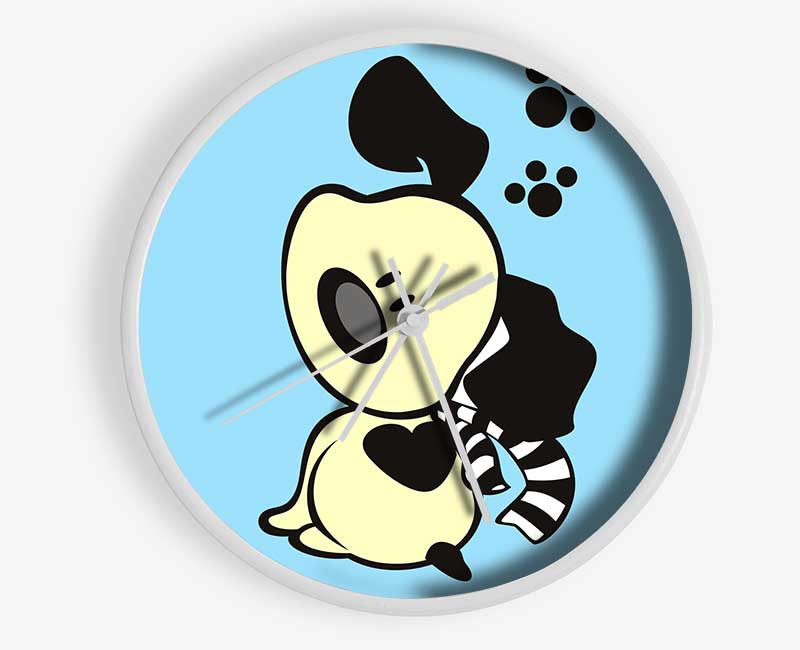 Dog Paw Print Scarf Baby Blue Clock - Wallart-Direct UK