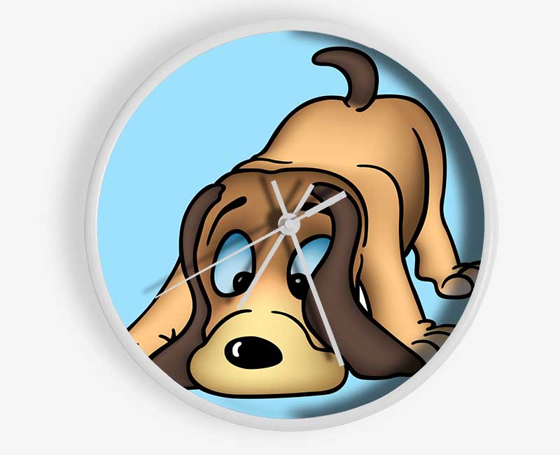 Dog Sniffing Baby Blue Clock - Wallart-Direct UK