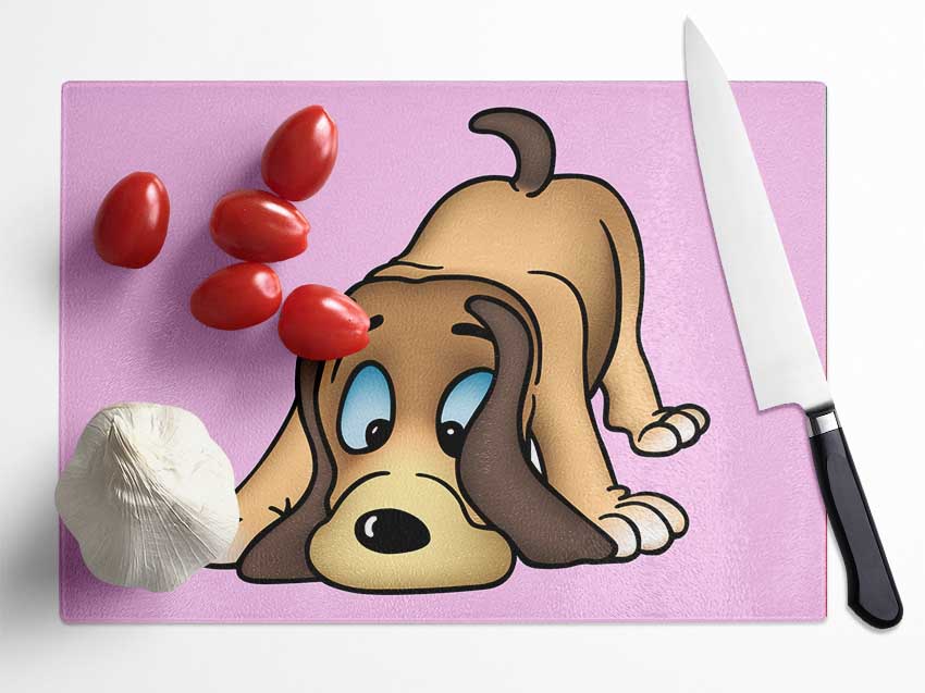 Dog Sniffing Pink Glass Chopping Board