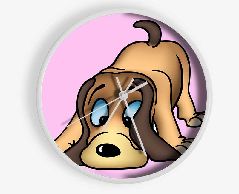 Dog Sniffing Pink Clock - Wallart-Direct UK