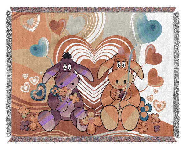 Donkeys And Hearts Celebration White Woven Blanket