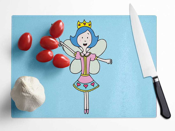 Fairy Princess Baby Blue Glass Chopping Board