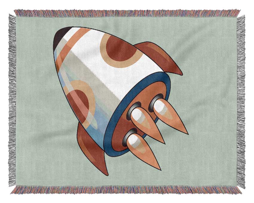 Flying Rocket Ship Baby Blue Woven Blanket