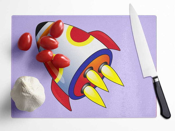 Flying Rocket Ship Lilac Glass Chopping Board