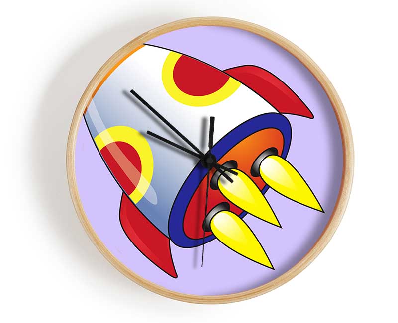 Flying Rocket Ship Lilac Clock - Wallart-Direct UK