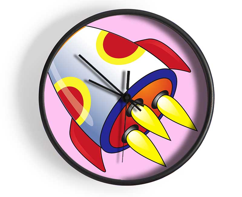 Flying Rocket Ship Pink Clock - Wallart-Direct UK