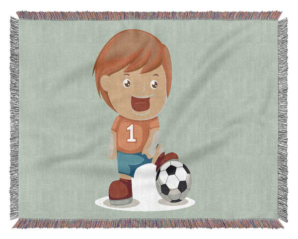 Footballer Standing On Ball Baby Blue Woven Blanket