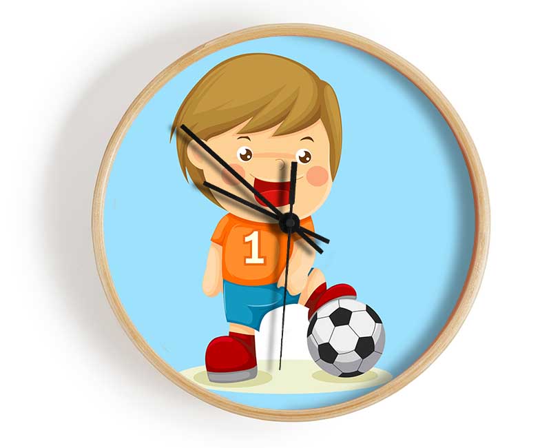 Footballer Standing On Ball Baby Blue Clock - Wallart-Direct UK