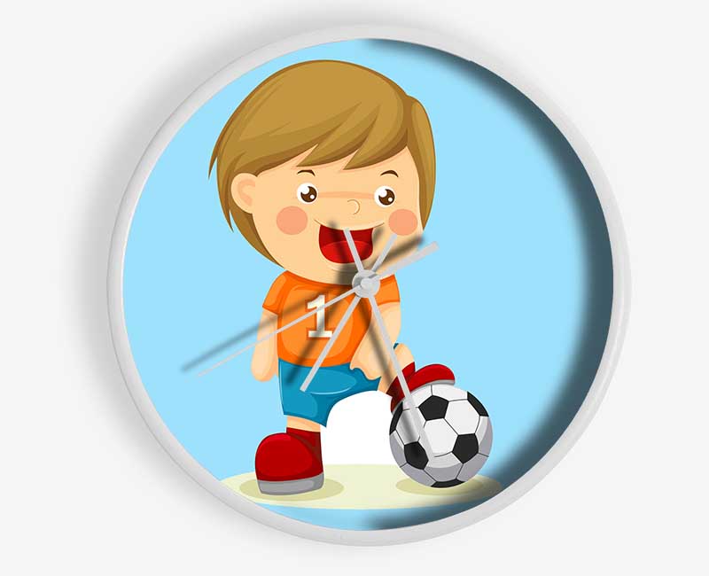 Footballer Standing On Ball Baby Blue Clock - Wallart-Direct UK