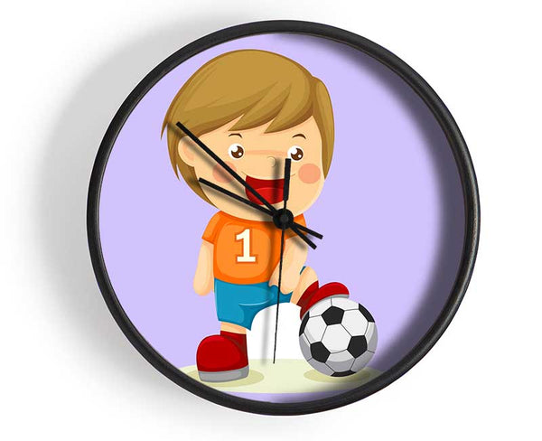 Footballer Standing On Ball Lilac Clock - Wallart-Direct UK