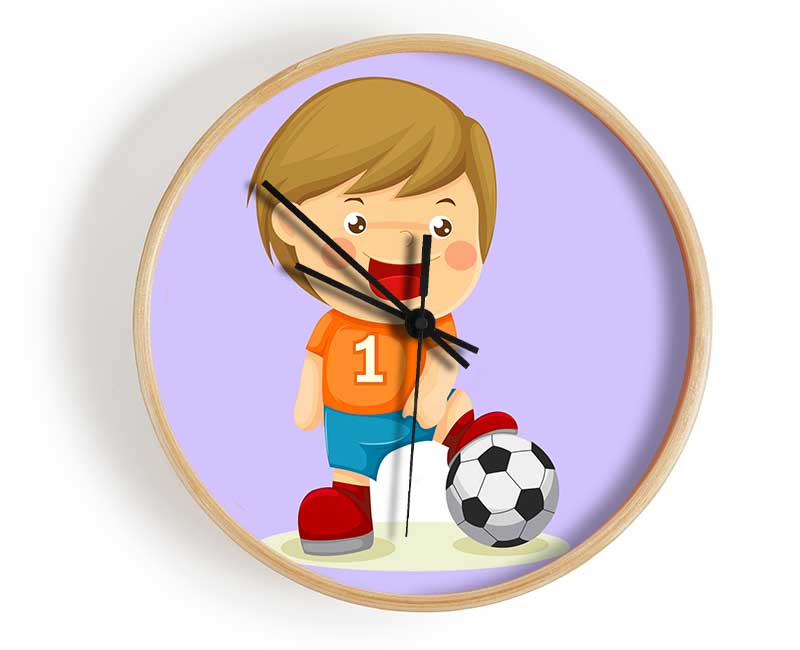 Footballer Standing On Ball Lilac Clock - Wallart-Direct UK